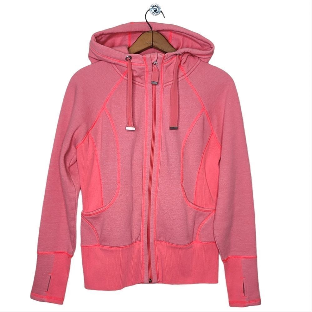 Zella Coral/Pink Zip-up Athletic Sports Hoodie W/ Thumb Hole Sleeves
